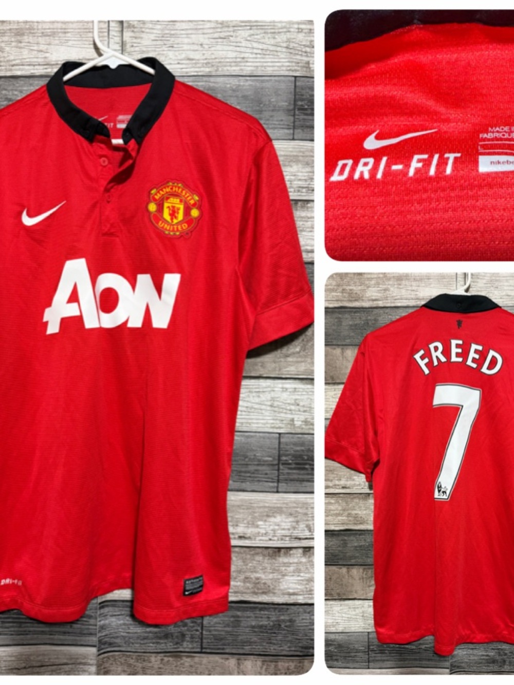 Nike Dri Fit Manchester United Freed #7 Polo Shirt Men’s L Red Short Sleeve